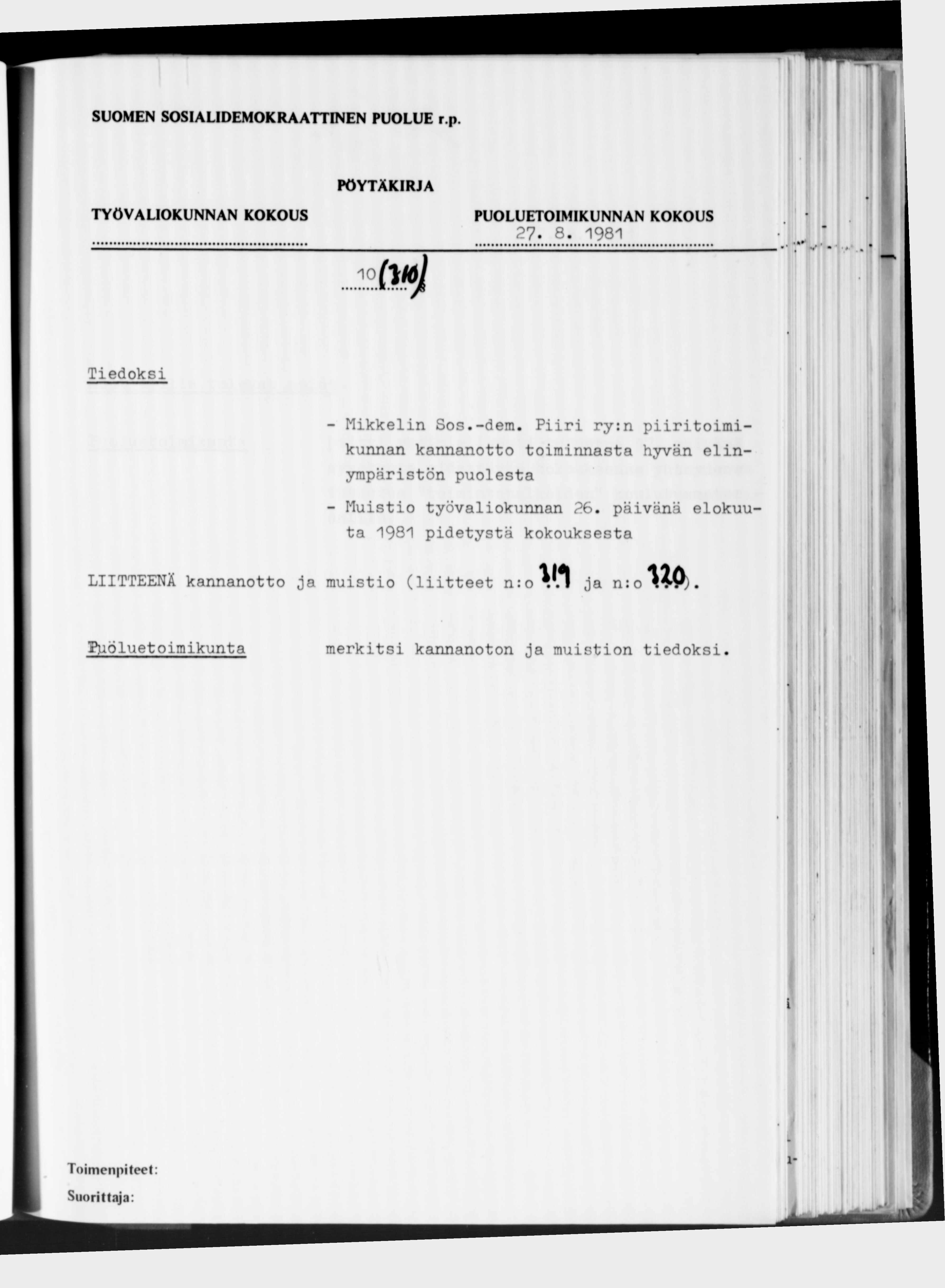 27.8. 1981 Tiedoksi - Mikkelin Sos.-dem.