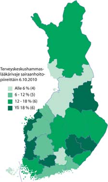 Terveyskeskushammaslääkärivaje sairaanhoitopiireittäin 2010 ja 2011 2010 2011 Terveyskeskushammaslääkärivaje 2011 terveyskeskusten lukumäärän mukaan