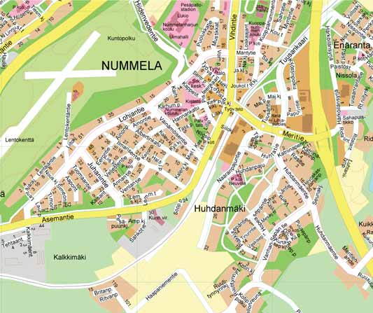 SUUNNITTELUALUE Suunnittelualueen sijainti on keskeinen Nummelan taajamassa, Vihdin kunnan eteläosassa. Alue on tällä hetkellä pohjoisosastaan aukeaa peltoa/niittyä ja eteläosaltaan mäkistä metsää.