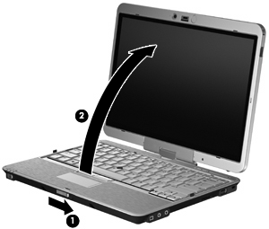 Näytön kääntäminen Tietokoneen näytön voi kääntää perinteisestä kannettavan tietokoneen tilasta taulutietokonetilaan.