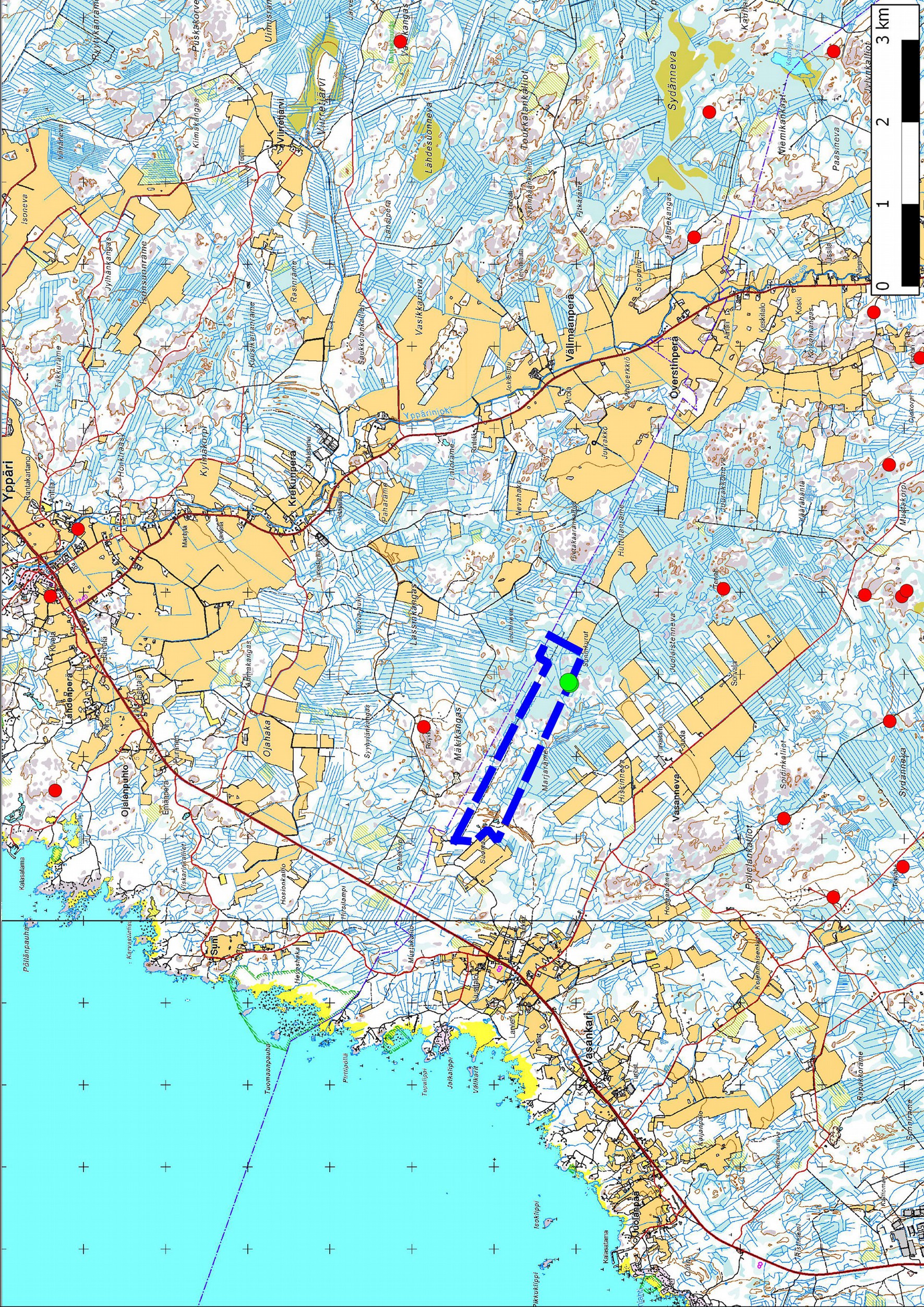 8 7. Yleiskartta Karttarasteri MML@ 06/2014 Tuulivoimapuiston laajennusosan suunnittelualue.
