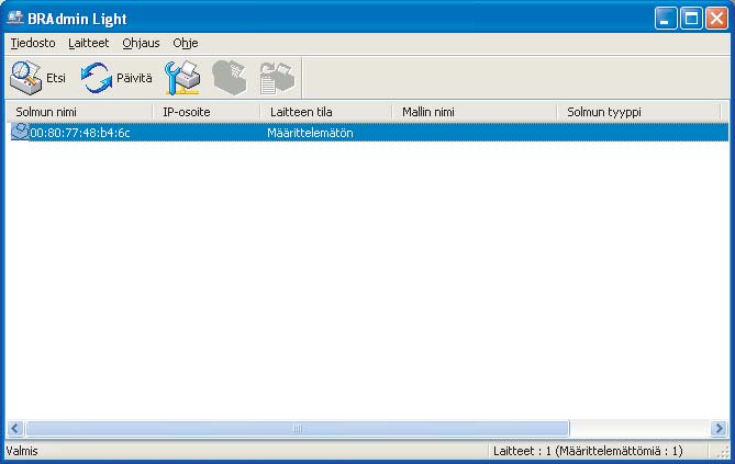 Verkkokäyttäjät 1 1 BRAdmin Light -apuohjelma ( ) BRAdmin Light -apuohjelman avulla voidaan määritellä verkkoon kytkettyjä Brother-laitteita.