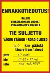 LIITE 6 / 7 (16) Tiensulkuilmoitusten sijoittaminen sulkualuetta ympäröivälle tieverkolle.