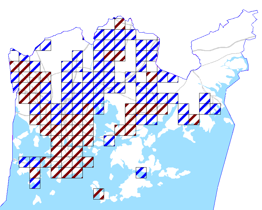 Kuva 48. Omaisuusvahinkoriskiluokkien ruudut Helsingin pelastuslaitoksen alueella. 5.2 Henkilövahinkoriski Henkilövahinkoriskin numeroarvot vaihtelivat aineistossa välillä 1,1 10-5 0,22.