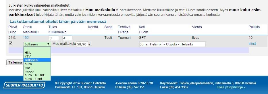 MATKUSTUS JULKISELLA KULKUVÄLINEELLÄ 1. Valitse pudotusvalikosta Julkinen. 2. Merkitse lippujen hinnat tms. 3.