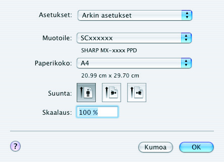 Macintosh Seuraavassa esimerkissä selitetään, miten -koon asiakirja voidaan tulostaa TextEditistä (Mac OS 9:ssä SimpleTextistä), joka kuuluu Macintosh-tietokoneiden tavallisiin apuohjelmiin.