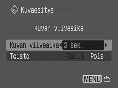 Kaikkien kuvien valitseminen 1 Valittuasi vaiheessa 1 (s. 82), valitse -painikkeella [Valitse kaikki] ja paina FUNC./SET-painiketta. 2 Valitse -painikkeella [Valitse kaikki] ja paina FUNC.