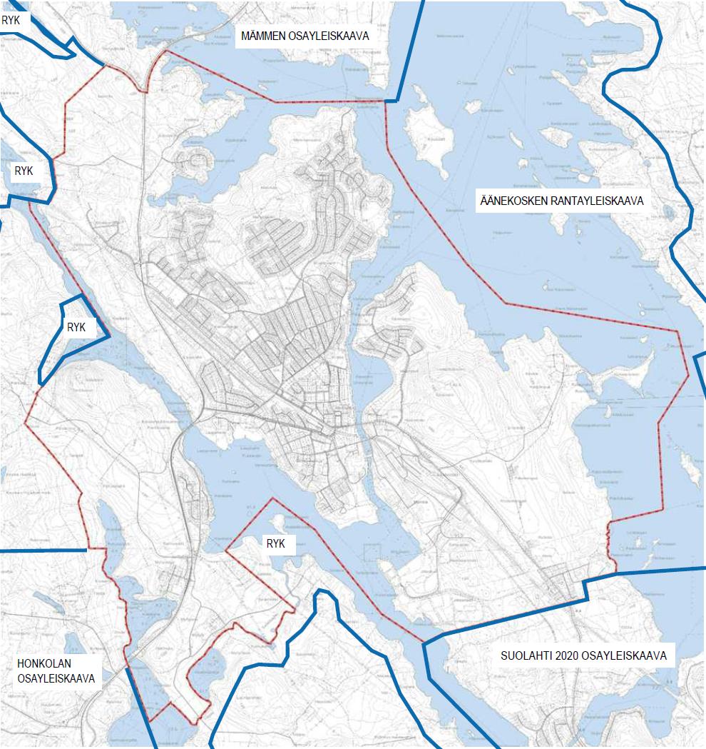 ÄÄNEKOSKI 2030 OSAYLEISKAAVA Taustaa Osayleiskaavatyö on aloitettu samanaikaisesti rakenneyleiskaava 2016:n (oikeusvaikutukseton), Suolahti 2020 osayleiskaavan ja Sumiainen 2020 osayleiskaavan kanssa.