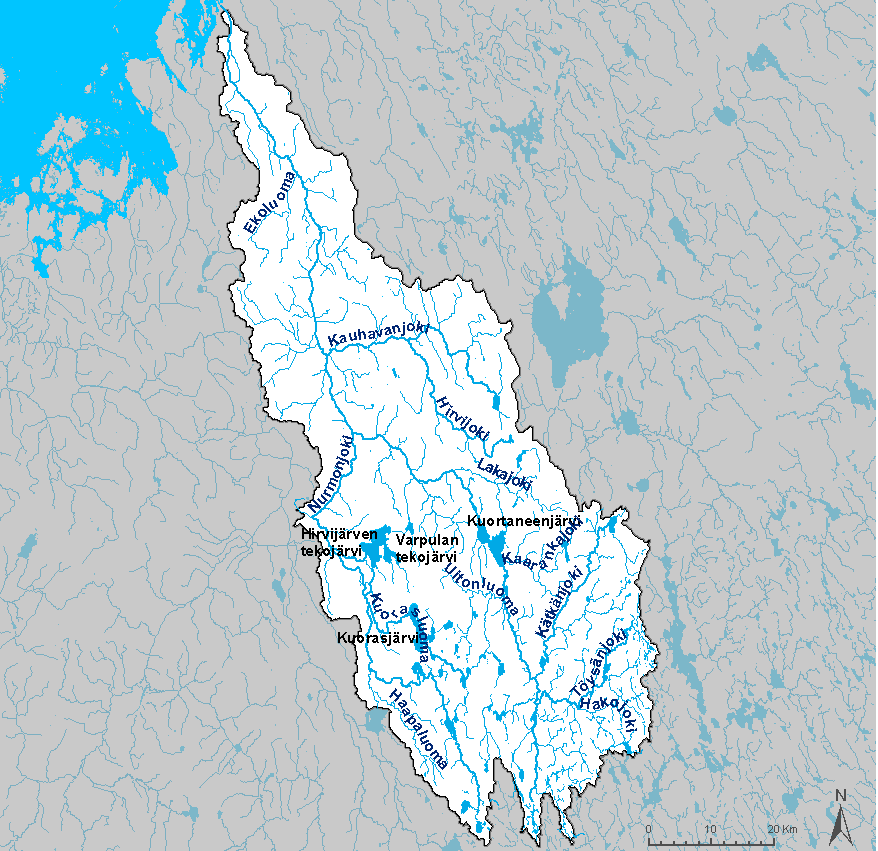 Kuva 5. Lapuanjoen vesistön suurimmat järvet ja sivujoet.