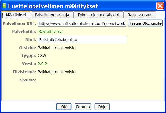Paikkatietohakemisto (CSW) URL palveluun