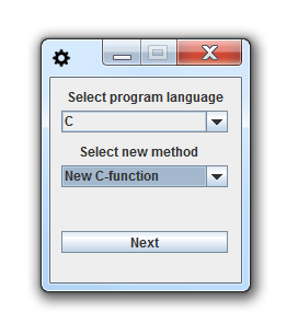 32 Uuden koodi-mallipojan luominen Uuden koodi-mallipohjan luominen aloitetaan New-painiketta painamalla, joka avaa käyttäjälle valikon, jossa voidaan valita koodin kieli sekä sille luotava
