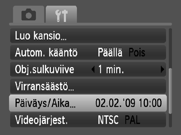 Päiväyksen ja kellonajan määrittäminen Päiväyksen ja kellonajan muuttaminen Voit muuttaa nykyisiä päiväys- ja kellonaika-asetuksia. Näytä valikot. Paina n-painiketta.