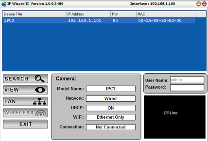 5 tai uudempi Ensin, voit käyttää IP Wizard II -ohjelmistoa hakeaksesi kaikki lähiverkon IP -kamerat. Käytä IP Wizard II selvittääksesi IP -osoitteen Paina Search -painikkeesta.