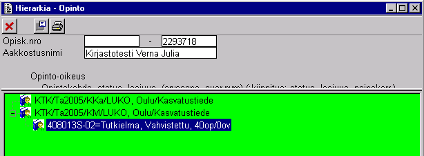 Kuva 3: Opinnäyte-välilehti Palaa Hyväksy-painikkeella ikkunaan Opintokokonaisuuden ja tutkinnon hyväksyminen ja Tallenna.