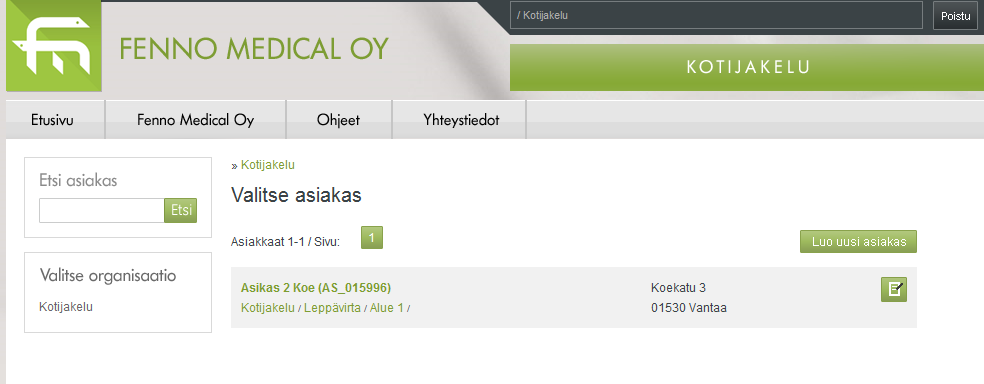 4(9) 1 Järjestelmään kirjautuminen Järjestelmään kirjaudutaan Fenno Medicalin internet-sivuilta www.fennomedical.fi. löytyvän linkin Kotijakelu kautta tai suoraan osoitteesta www.