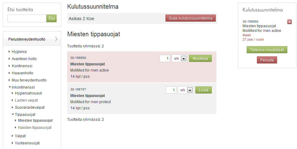 6(9) 2.2 Kulutussuunnitelman luominen ja päivittäminen Jokaiselle asiakkaalle tehdään kulutussuunnitelma. Kulutussuunnitelma toimii pohjana kulutussuunnitelmatilauksia tehdessä.