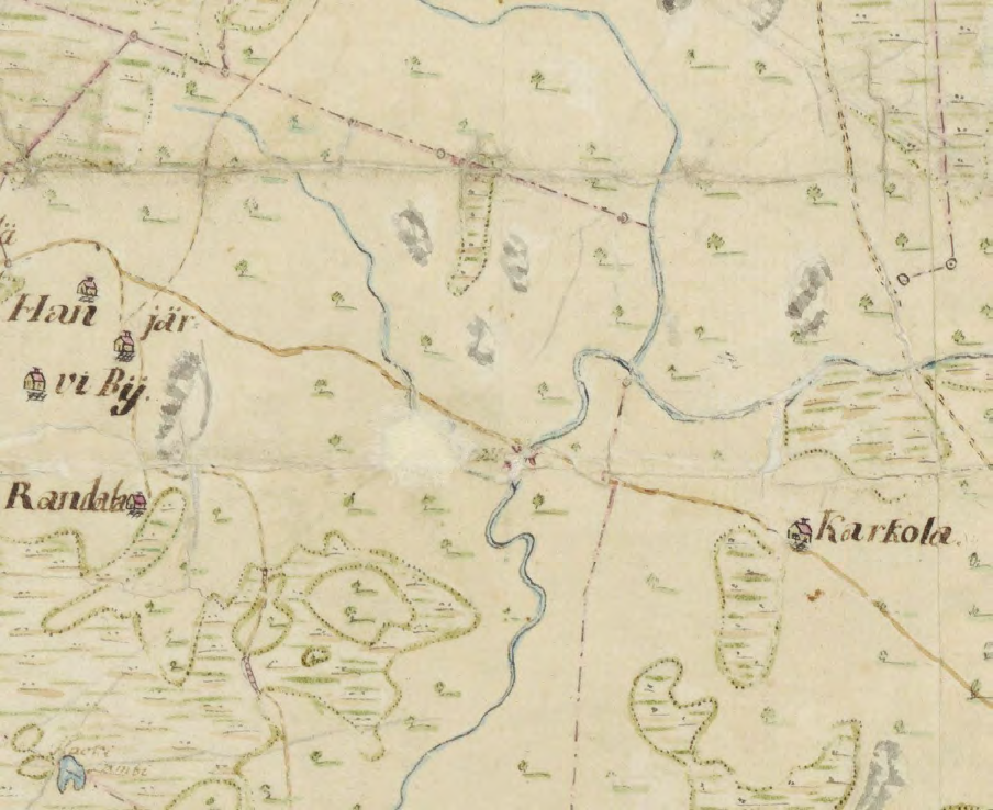 24 Mylly kuvan keskellä merkittynä vuoden 1767 kartan konseptikarttaan (VKKA, V 24 :1 Ia.* 227/- -).