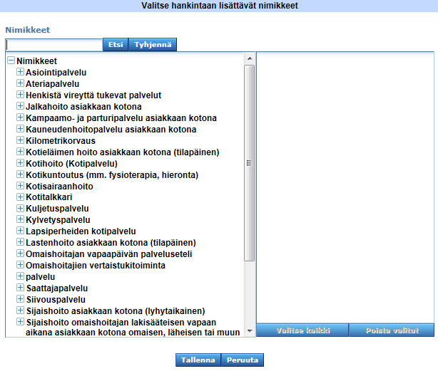 4.5.2 Palvelun ja/tai kilometrikorvauskentän lisääminen tai poistaminen Ylläpitäjä voi lisätä palvelukokonaisuuden alle palveluita tai poistaa niitä.