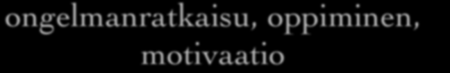 ogelmaratkaisu, oppimie, motivaatio oppimie o prosessi, jossa talleetaa tietoa muistii tapahtuu muutos oppija tiedoissa tai taidoissa ogelmaratkaisu o toimitaa, jossa tavoite o selvillä, mutta keiot