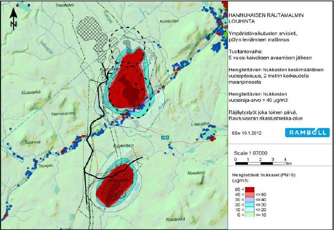Taulukko 4 Pölyämisen mallinnus, viides toimintavuosi, vuotuinen keskiarvo.