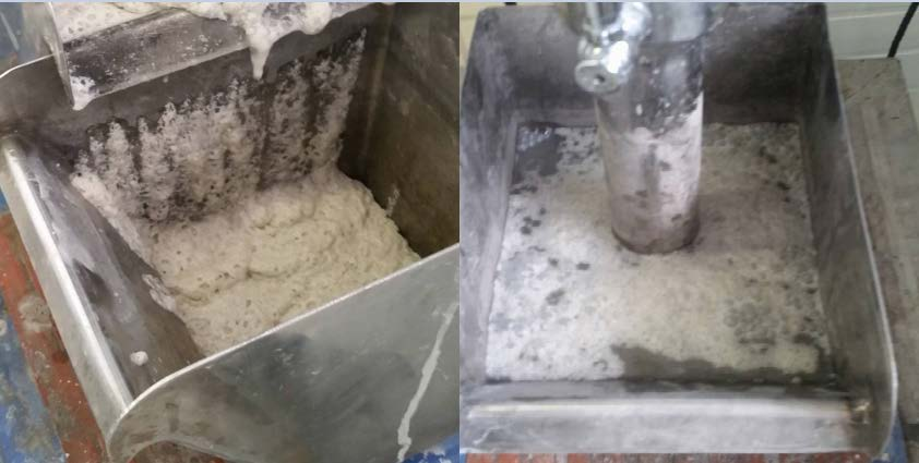 50 KUVA 26. Kokeessa B4 syntynyt tummanharmaa rikastevaahto ja vaahdotuksen aikana näkyviin ilmestynyt kennon veden pinta Vaahdotuskokeet A5 ja B5 tehtiin käyttäen kokoojana kemikaalia AERO 825.