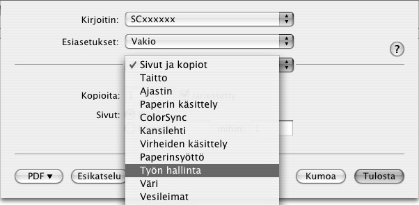TULOSTUS TULOSTUS KÄYTTÄJÄN VAHVISTUSTOIMINNON OLLESSA KÄYTTÖÖNOTETTU Kun käyttäjän tunnistustoiminto on otettu käyttöön, sinun on annettava käyttäjätietosi (käyttäjätunnus, salasana jne.