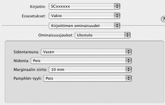 TULOSTUS MARGINAALIN LISÄÄMINEN (Marg. Siirto) Tätä toimintoa käytetään siirtämään tulostuskuvaa marginaalin lisäämiseksi paperin vasemmassa tai oikeassa reunassa tai yläreunassa.
