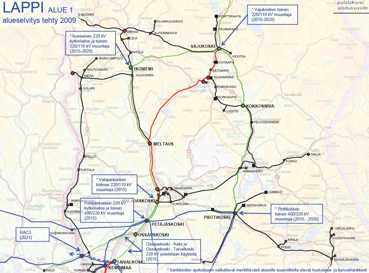 2009. Isoniemen muuntoasema valmistui tammikuussa 2010 ja Isoniemi-Vajukoski voimajohto sekä Vajukosken 220/110 kv sähköaseman laajennus valmistuivat marraskuussa 2010 (Fingrid 2011).