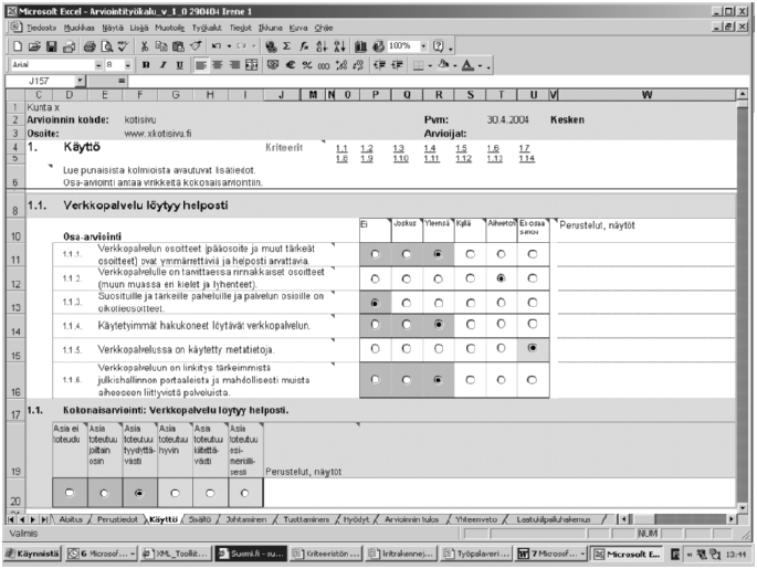 5.8 Excel-työkalu arvioinnin tueksi Vrt.