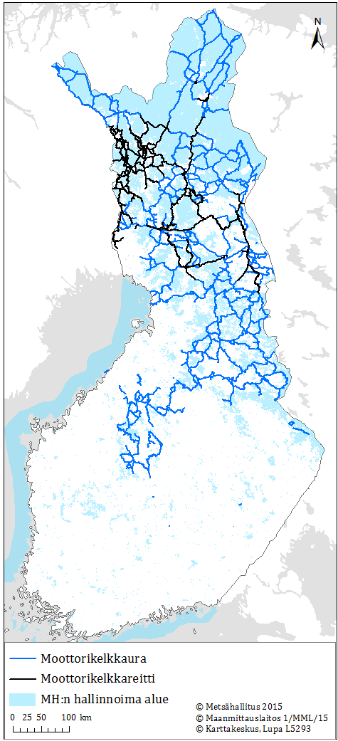 Metsähallitus ja moottorikelkkaväylät Vastuulla yleinen maankäyttö valtion mailla, kelkkailu osana sitä Uria n. 5800 km, joista MH ylläpitää noin 3800 km Ylläpito tarkoittaa tiedonhallintaa (esim.