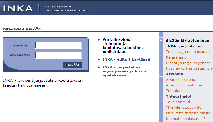 3. Järjestelmään kirjautuminen INKA -järjestelmään kirjaudutaan Internet-selaimella osoitteessa http://inka.jyu.