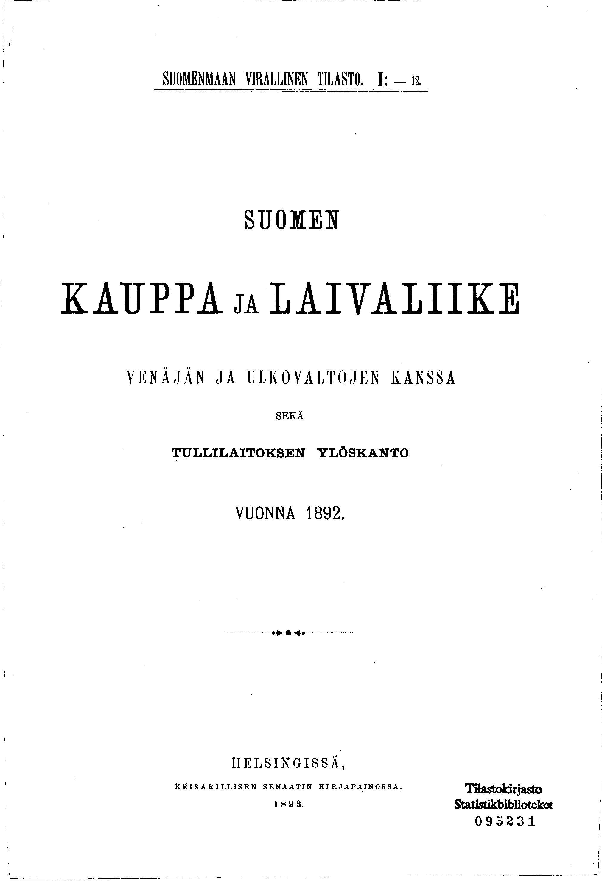 SUOMENMAAN VIRALLINEN TILASTO. I : - 2.