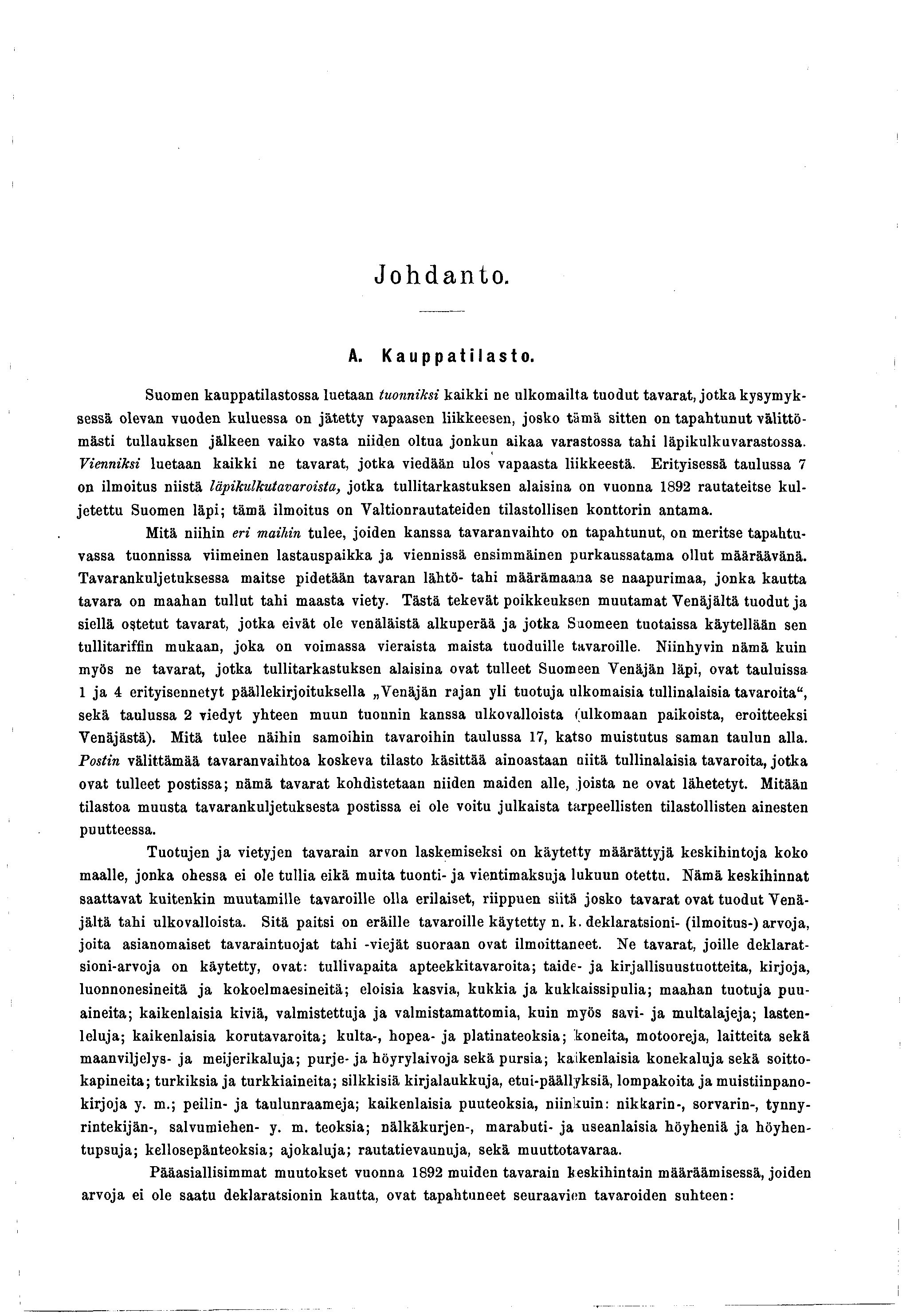 Johdanto. A. Kauppatilasto.