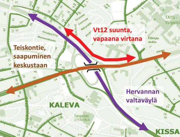12 Liikenneverkkotarkastelut Tampereen autoliikenteen pääverkon visio (Trafix Oy:n luonnos).