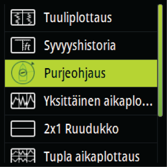 Tietosivun valitseminen suoraan Pidä Sivut-painiketta painettuna, jolloin saat näkyviin luettelon käyttöönotetuista sivuista, ja sen jälkeen: valitse näytettäväksi haluamasi sivu nuolipainikkeilla