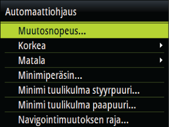 Purjehdus (AC12N/AC42N) Ú Huomautus: purjehdusparametrit ovat käytettävissä vain, kun aluksen tyypin asetuksena on Purjehdus.