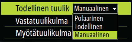 Peräsin Käynnistää peräsinkulma-anturin automaattisen kalibroinnin. Tällä menetelmällä asetetaan peräsimen fyysisen liikkeen ja peräsinkulman lukeman suhde.