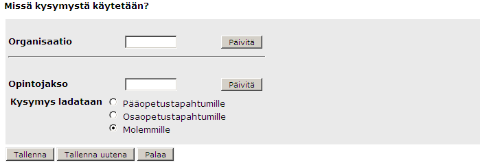 Helsingin yliopisto WebOodi Sivu 24/34 Kuva 19: Kysymyksen latautumisperusteet Kun kysymykset ovat latautuneet sivulle, voit tarvittaessa muuttaa kysymysten järjestystä, poistaa osan kysymyksistä tai