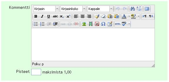 Sivun yläosassa näet yhteenvedon opiskelijan tenttisuorituksen kestosta. Tässä näet opiskelijan vastauksen kysymykseen. Linkistä pääset arvioimaan opiskelijan vastauksen ja antamaan siitä palautetta.