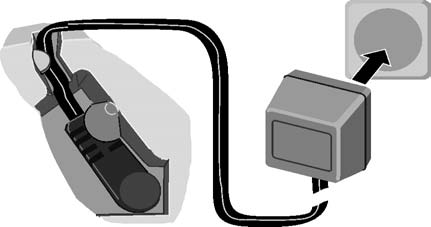 Puhelmen käyttöönotto Tukaseman kytkemnen johtoura puhelnpstorasa näkymä tukaseman pohjasta (suurennos) 1. puhelnpstoke ja puhelnjohto 1.