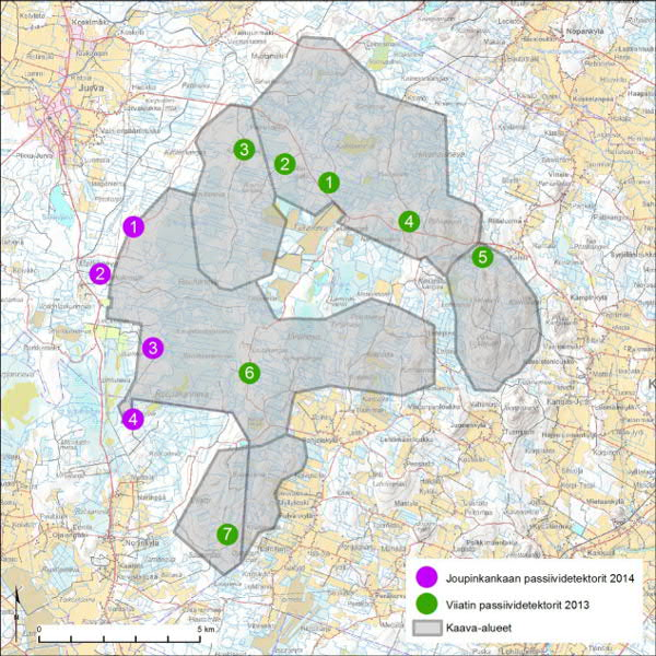 12.2.2015 76 (103) Kuva 37. Lepakkokartoitusten passiividetektorien sijainnit.