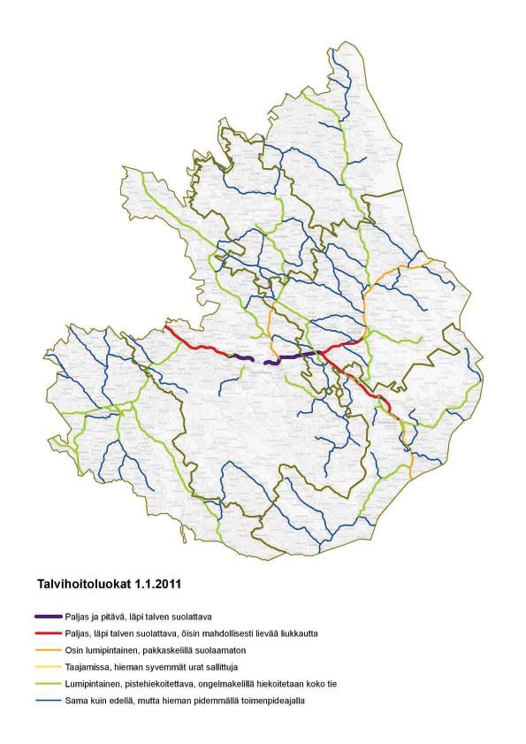 Kuva 43. Maantieverkon talvihoitoluokitus suunnittelualueella. 6.8.