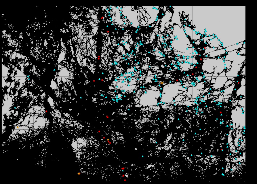 Kuva 6. Mallinnettavat alueet ja BSBD:n batymetria Saaristomeren alueella. (Baltic Sea Hydrographic Commission, 2013, Baltic Sea Bathymetry Database version 0.0.4. http://data.bshc.pro) Kuva 7.
