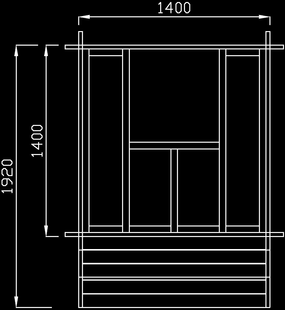 Lillevilla PUUCEE / TOILET 12 1400 x 1400 / 44 mm Piirustuksia rakenteesta Konstruktionsteckningar sisäpuoli / insidan ulkopuoli / utsidan porras sisälle tarvittaessa innetrappa vid behov