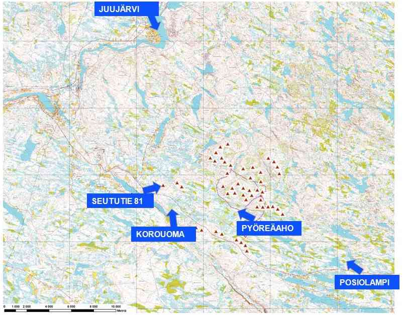 jättäisi kuvan ulkopuolelle. Mallinnettujen tuulivoimaloiden mittasuhteet säilyvät havainnekuvissa kuitenkin oikeina ympäristöön nähden.