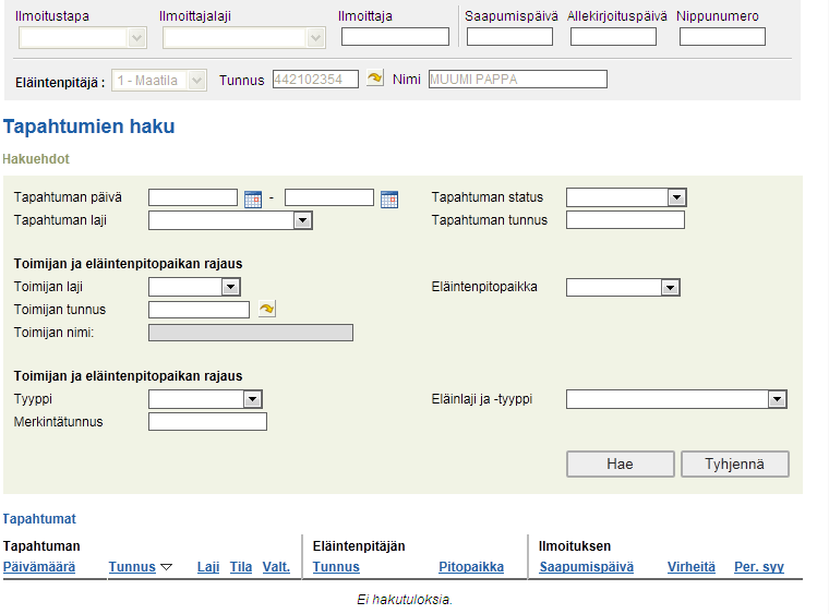 KÄYTTÄJÄN OHJE 35 (40) 4 TAPAHTUMAT 4.