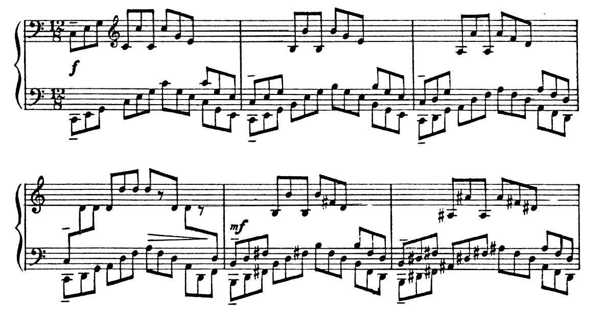 17 Kuvio 10. Tahtien 42 47 teema (S. Prokofjev: Pianosonaatti nro 8 op. 84).