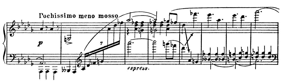 19 Kuvio 13. Tahdit 234 243, joissa näkyy kolme äänikerrosta (S. Prokofjev: Pianosonaatti nro 8 op. 84).