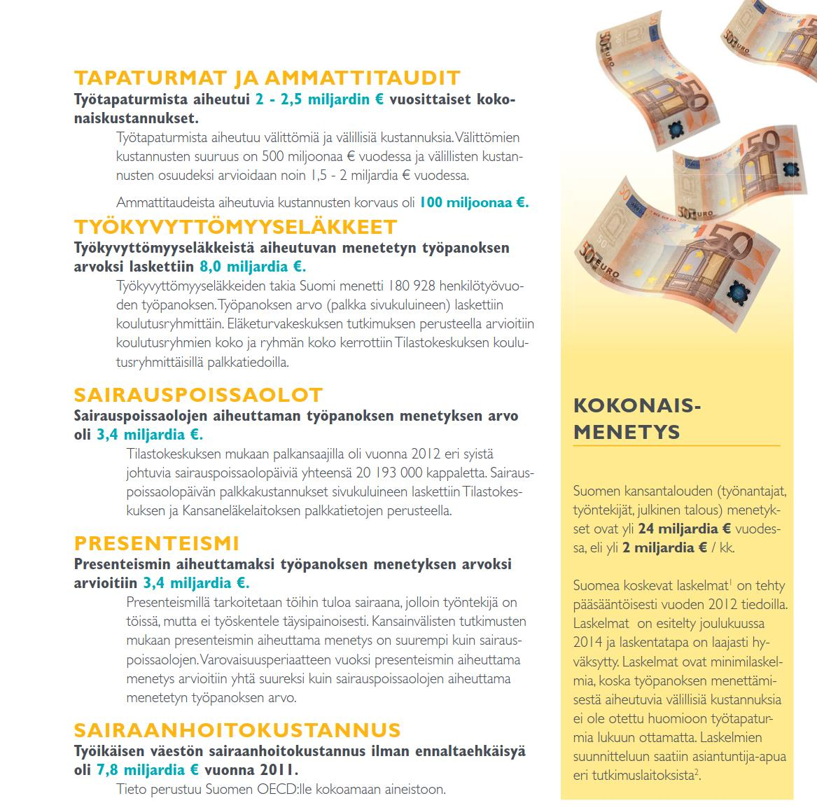 Menetetyn työpanoksen kustannukset Rissanen & Kaseva 2014, STM 24