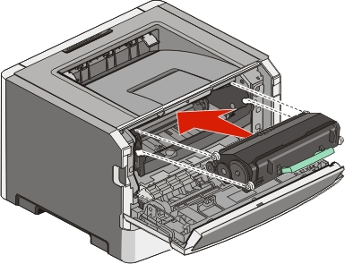 Tulostimen ylläpito 101 3 Poista uusi väriainekasetti pakkauksestaan. Varoitus vauriot mahdollisia: Kun vaihdat väriainekasettia, älä jätä uutta kasettia pitkäksi aikaa suoraan auringonvaloon.